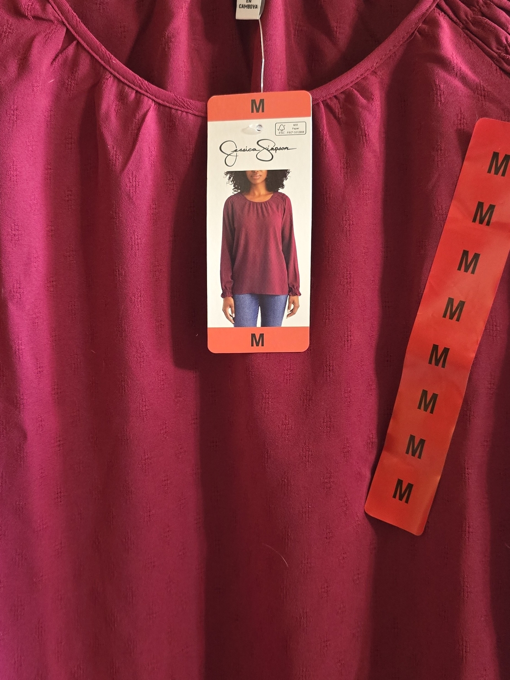 Jessica Simpson Fuchsia Long Sleeve Peasant Top